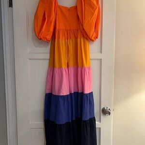 FARM Rio Colorful Maxi Dress with Puff Sleeves